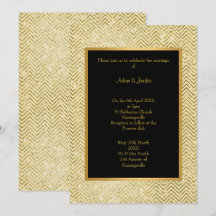 GULD CREAM BLACK CHEVRON WEDDING INVICATION