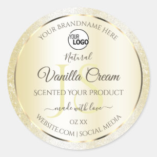 Guld Cream Glitter produktetiketter Initialer Logo Runt Klistermärke