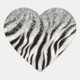 Guld Cream Glitzy Glitter Zebra tryck Hjärtformat Klistermärke