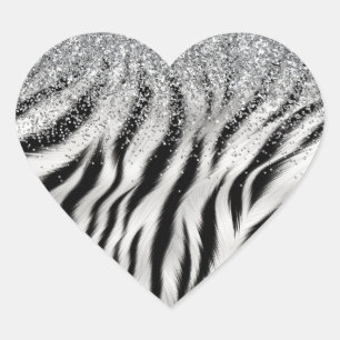 Guld Cream Glitzy Glitter Zebra tryck Hjärtformat Klistermärke