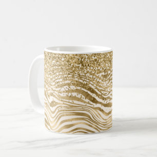Guld Cream Glitzy Glitter Zebra tryck     Kaffemugg