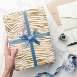 Guld Cream Glitzy Glitter Zebra tryck Presentpapper