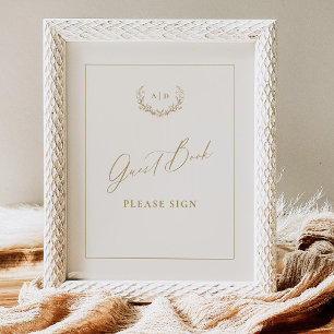 Guld & Cream Guest Bok Bröllop Bord-teckendekretet Poster