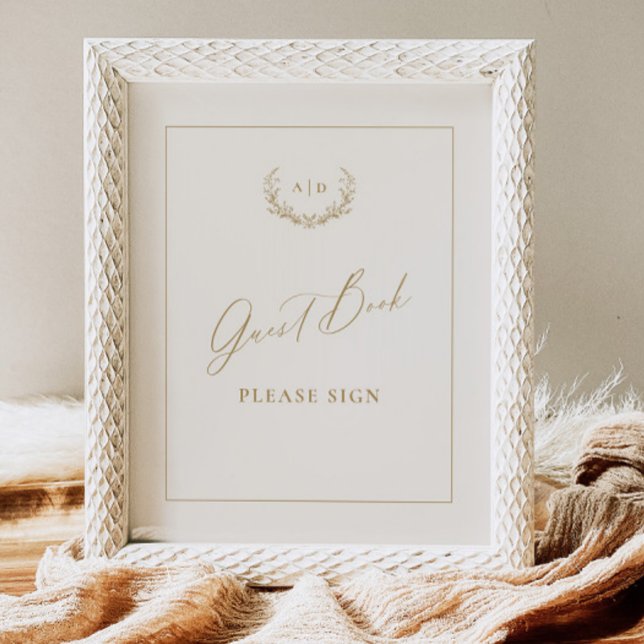 Guld & Cream Guest Bok Bröllop Bord-teckendekretet Poster (Skapare uppladdad)