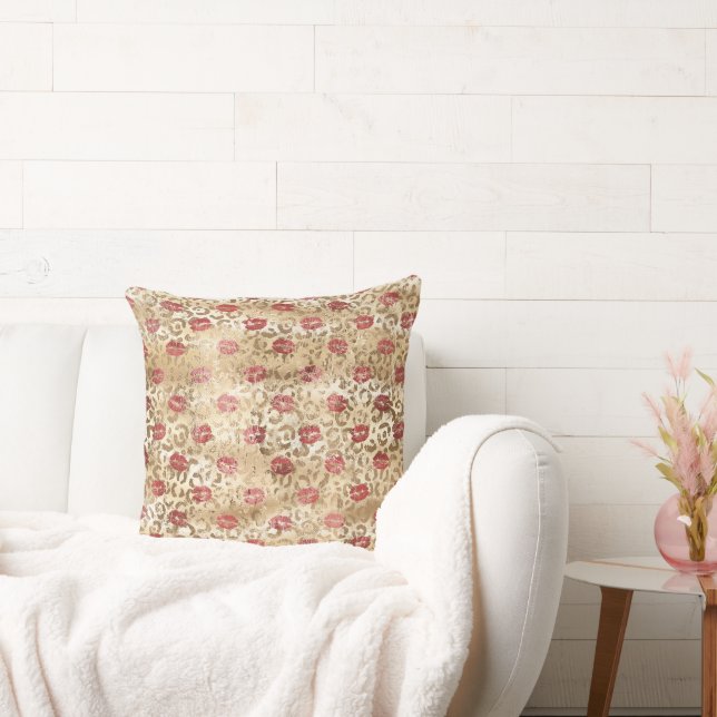 Guld Cream Leopard Red Läppar Kudde (Soffa)