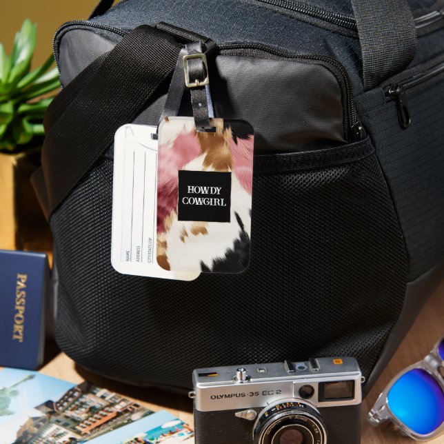 Guld Cream Rosa Black Cowgirl Cowhide Bagagebricka (Framsida & Baksida)
