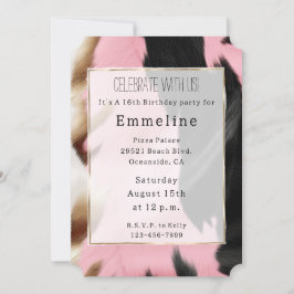 Guld Cream Rosa Black Cowgirl Cowhide Inbjudningar