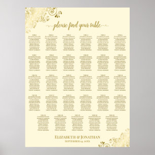 Guld & Crème Fancy 29 Bord Bryllop Placeringsplan Poster