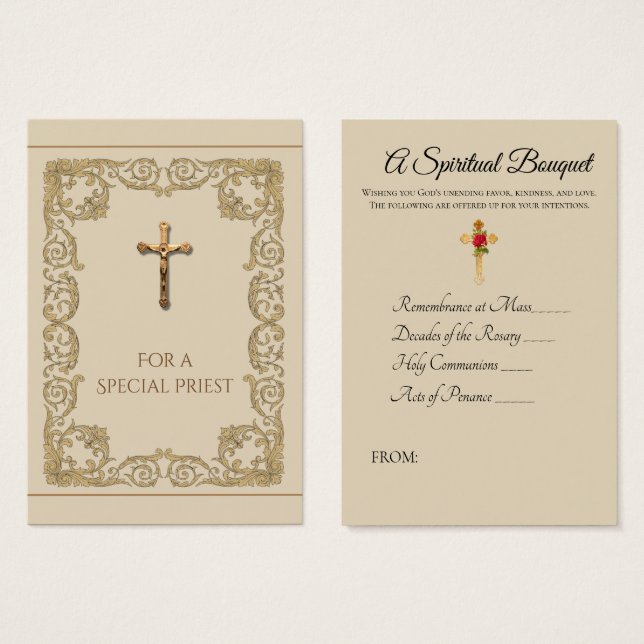 Guld Crucifix Priest Andlig Bouquet Heliga Cards Visitkort (Framsida & baksida)