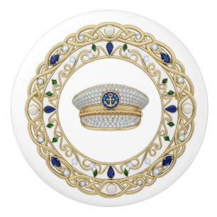Guld Crystal Fartyg Kapten Hatt 2D-grafik Marin Knopp