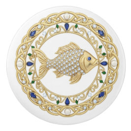 Guld Crystal Fisk 2D-grafik ädelsten Hav Ocean Knopp