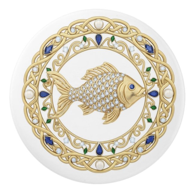 Guld Crystal Fisk 2D-grafik ädelsten Hav Ocean Knopp (Framsidan)