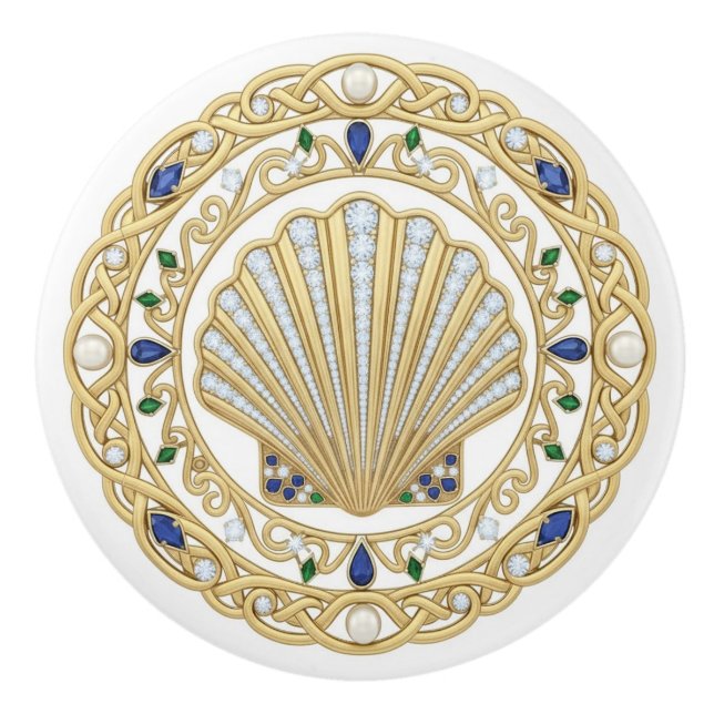 Guld Crystal Havsskal Skal 2D-grafik ädelstenar Knopp (Framsidan)