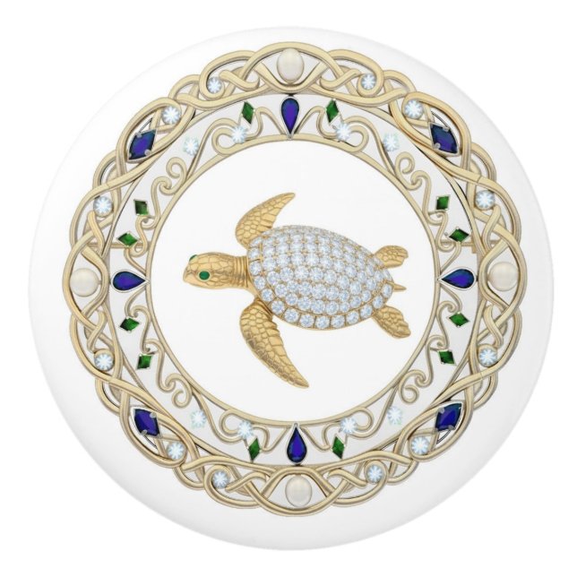 Guld Crystal Havssköldpadda 2D-grafik Diamant Ocea Knopp (Framsidan)