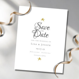 Guld Cupid Elegant Script Spara Datumet Vykort