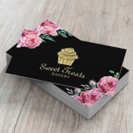 Guld Cupkaka Bakery Sweet Treats Modern Blommigt Visitkort