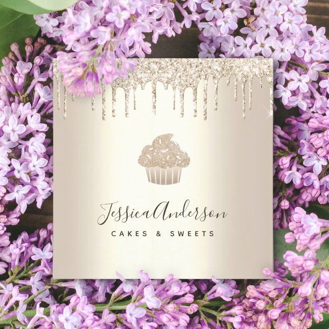 Guld Cuptårta Bakery Chef Glitter Drives Chic Fyrkantigt Visitkort (Skapare uppladdad)