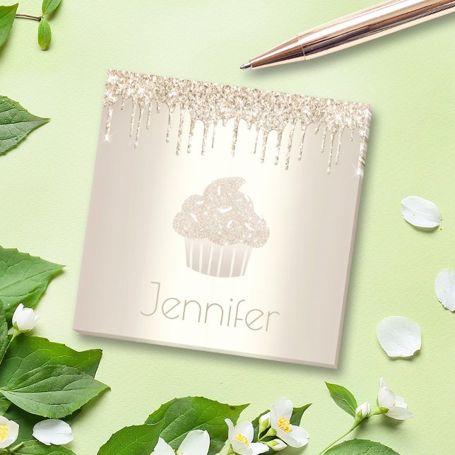 Guld cuptårta glitter droppar modern fetstilt namn post-it block (Skapare uppladdad)