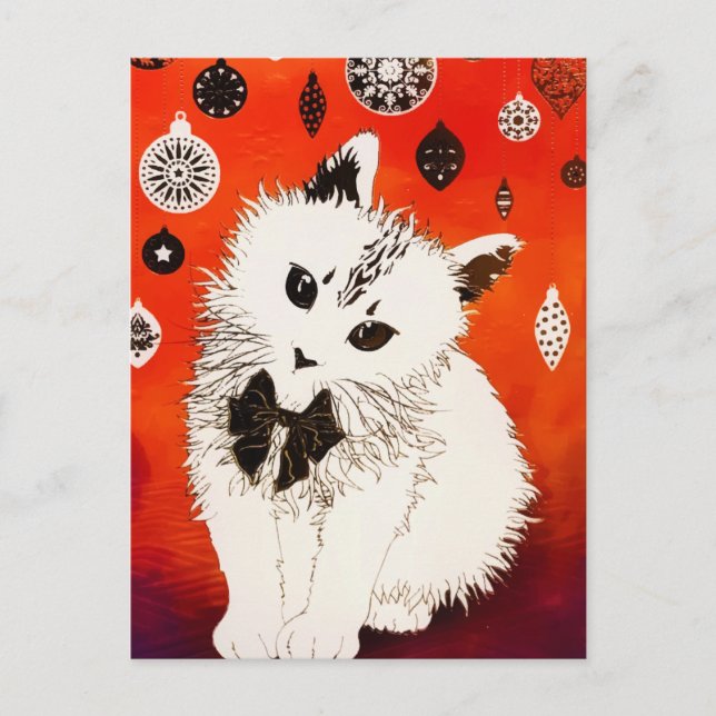 Guld Cute Cat Winter jul Baubles Vykort (Framsida)