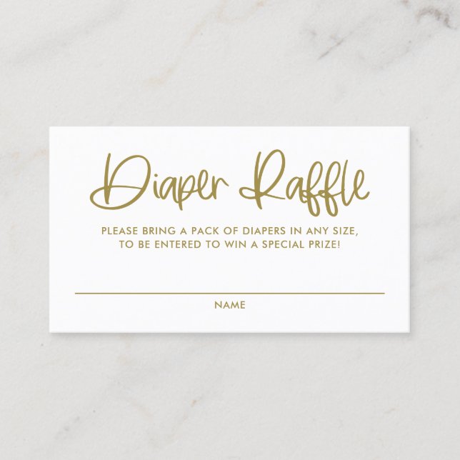Guld Cute Modern Calligraphy Diaper Raffle Card Visitkort (Framsida)