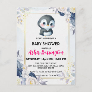 Guld Cute penguin Blomblommiga barn Vykort