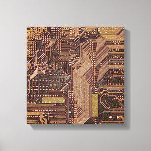 Guld Cyber Circuit Board Tech Art Electronics Canvastryck