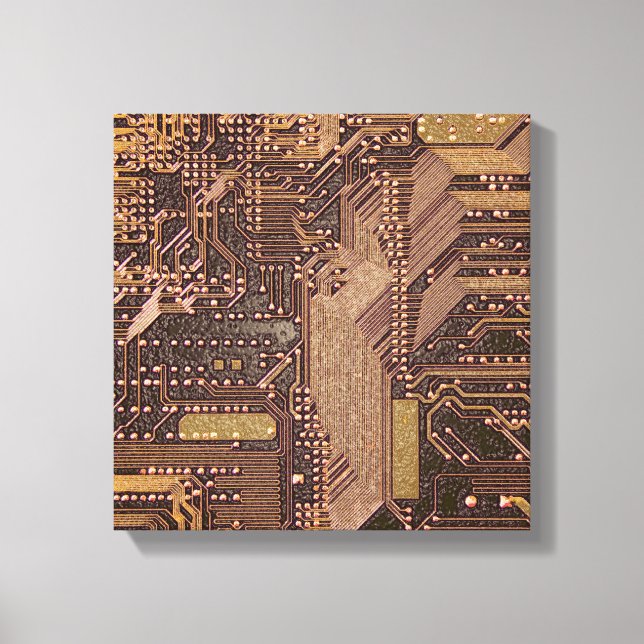 Guld Cyber Circuit Board Tech Art Electronics Canvastryck (Framsida)