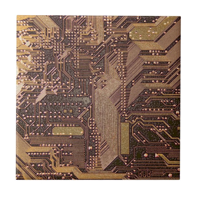 Guld Cyber Circuit Board Tech Art Electronics Kakelplatta (Framsidan)