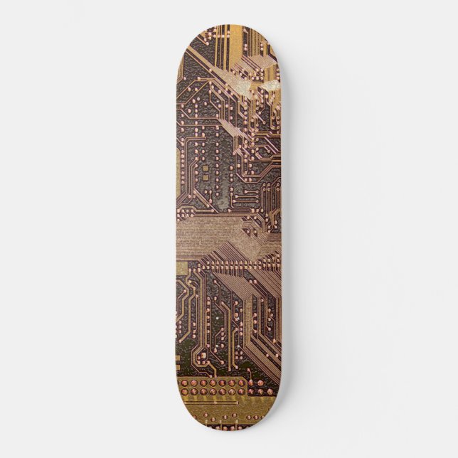Guld Cyber Circuit Board Tech Art Electronics Mini Skateboard Bräda 18,5 Cm (Framsida)
