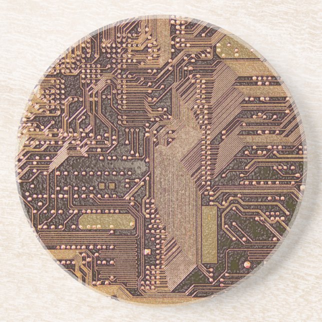 Guld Cyber Circuit Board Tech Art Electronics Underlägg (Framsidan)