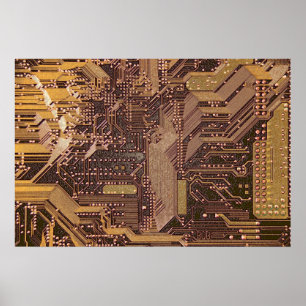 Guld Cyber Circuit Board Tech Electronics Poster
