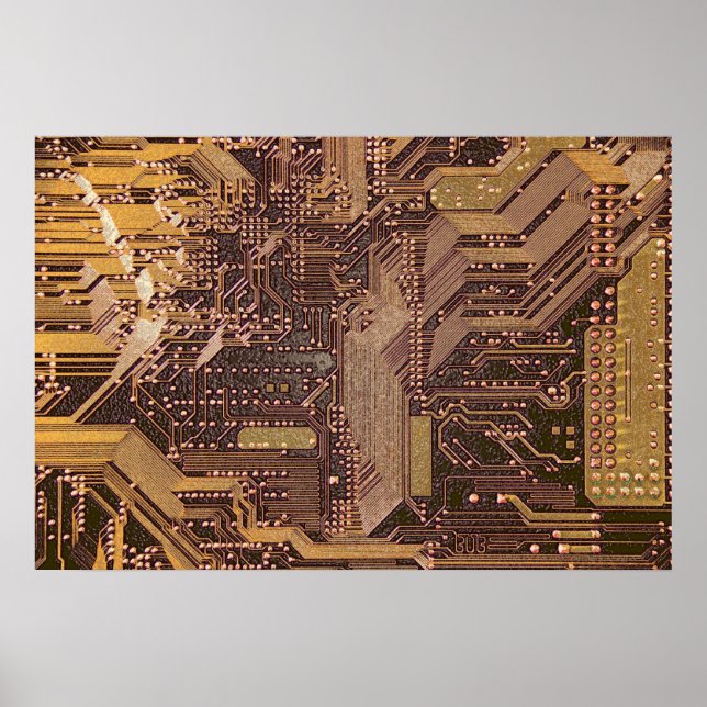Guld Cyber Circuit Board Tech Electronics Poster (Framsidan)