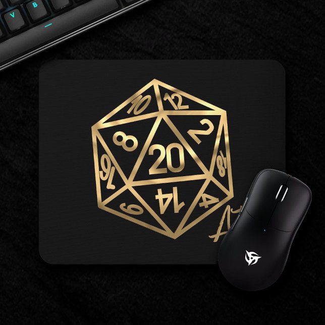 Guld D20 Crit AF | Tabletop Role Player Dice Musmatta (Skapare uppladdad)