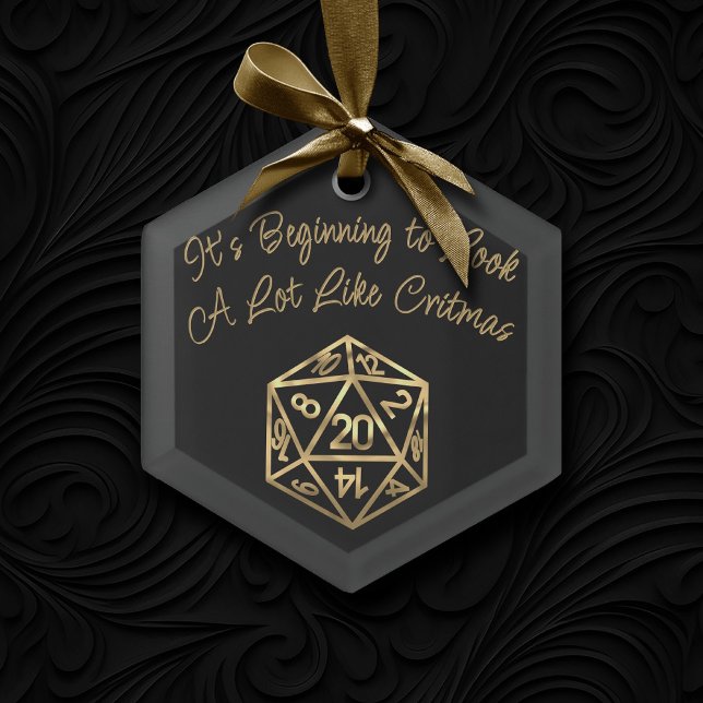 Guld D20 Critmas | Tabletop Role Player Dice Julgransprydnad Keramik (Skapare uppladdad)