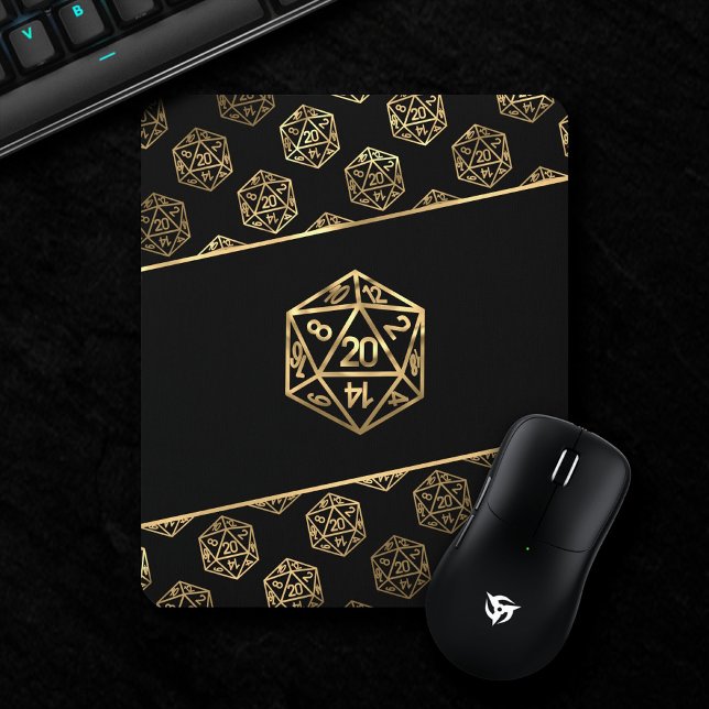 Guld D20 Mönster | Tabletop Role Player Dice Musmatta (Skapare uppladdad)