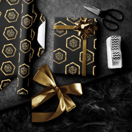 Guld D20 Mönster | Tabletop Role Player Dice Presentpapper