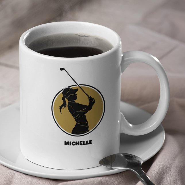 Guld Dam Golf Silhouette Kaffemugg (Skapare uppladdad)