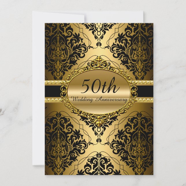 Guld Damask 50-års bröllopsdag Inbjudan (Framsida)