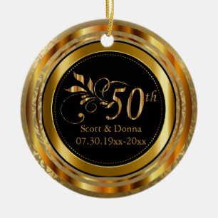 Guld Damask 50:e Bröllop-årsdagen Julgransprydnad Keramik