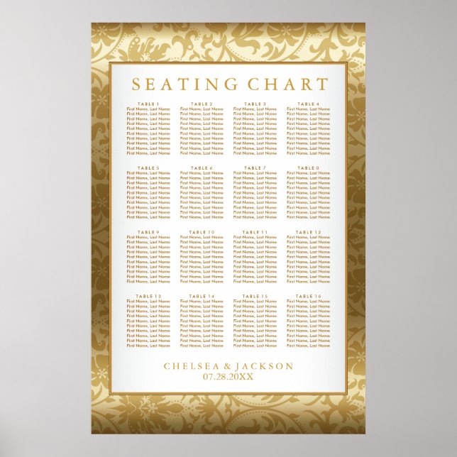 Guld Damask and White - Sittdiagram Poster (Framsidan)
