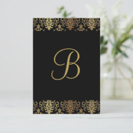 Guld Damask Black Monogram Elegant Chic Tack Kort
