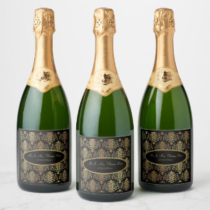 Guld Damask Black Script Bröllop Elegant