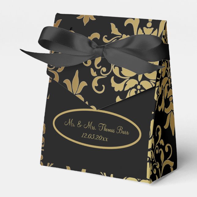 Guld Damask Black Script Bröllop Elegant Presentaskar (Framsidan Sidan)