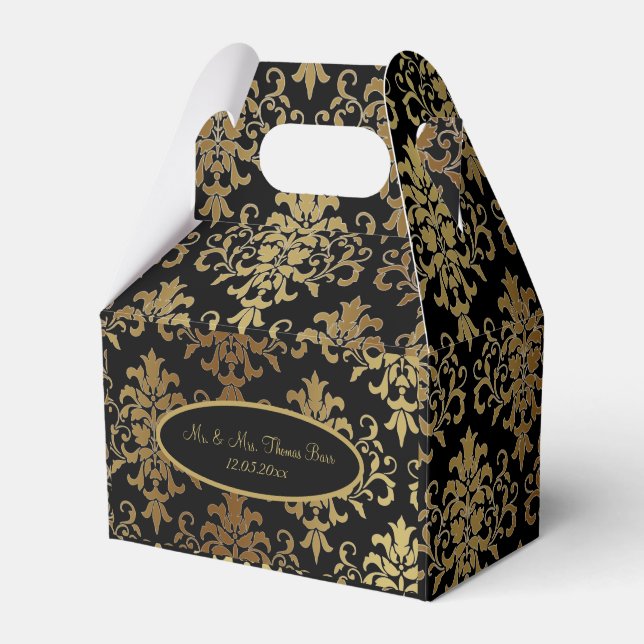 Guld Damask Black Script Bröllop Elegant Presentaskar (Framsidan Sidan)