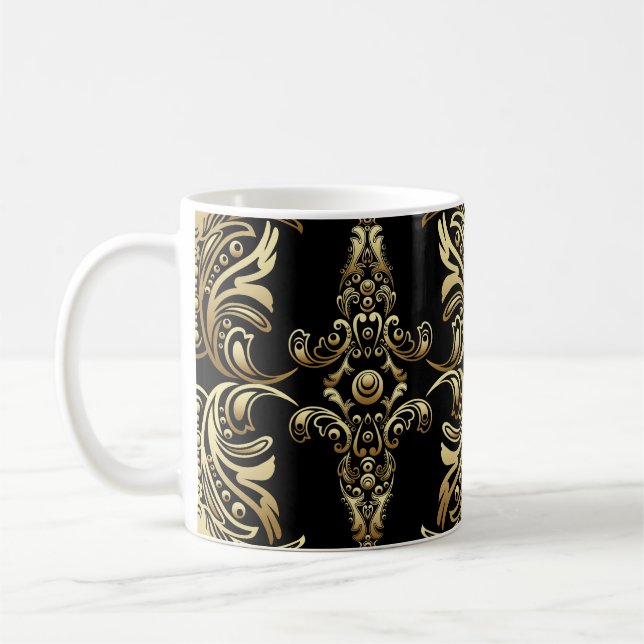 Guld Damask, Blommigt Arabesque Mönster. Kaffemugg (Vänster)
