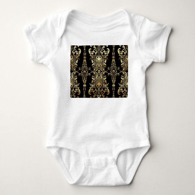 Guld Damask, Blommigt Arabesque Mönster. T Shirt (Framsida)