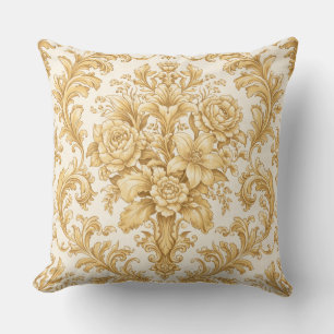 Guld Damask Blommönster Kudde