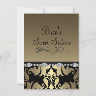 Guld Damask & Diamond Image Sweet 16 Inbjudan