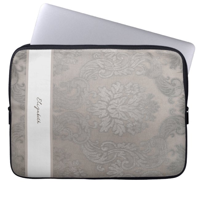 Guld Damask Electronics Bag med Initialer eller Na Laptop Fodral (Framsidan)