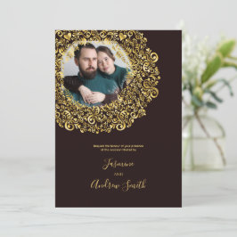 Guld Damask Fotolista årsdag Inbjudningar